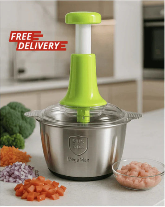 Large 2L Bowl Effortless Vegetable Chopper & Meat Mincer – Manual Hand-Press Food Processor for Fruits, Herbs, Garlic, and Onions (Random Color)