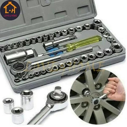 40-Piece Socket Wrench Set Chrome Vanadium Steel