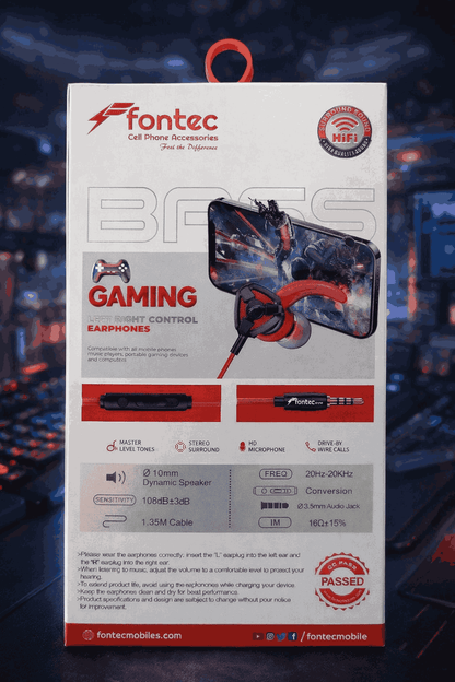 Fontec Arena Gaming Earphones – Type-C & 3.5mm Pin with Detachable Mic