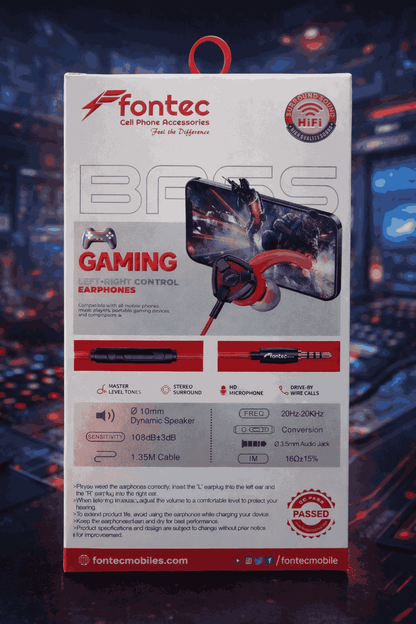 Fontec Arena Gaming Earphones – Type-C & 3.5mm Pin with Detachable Mic